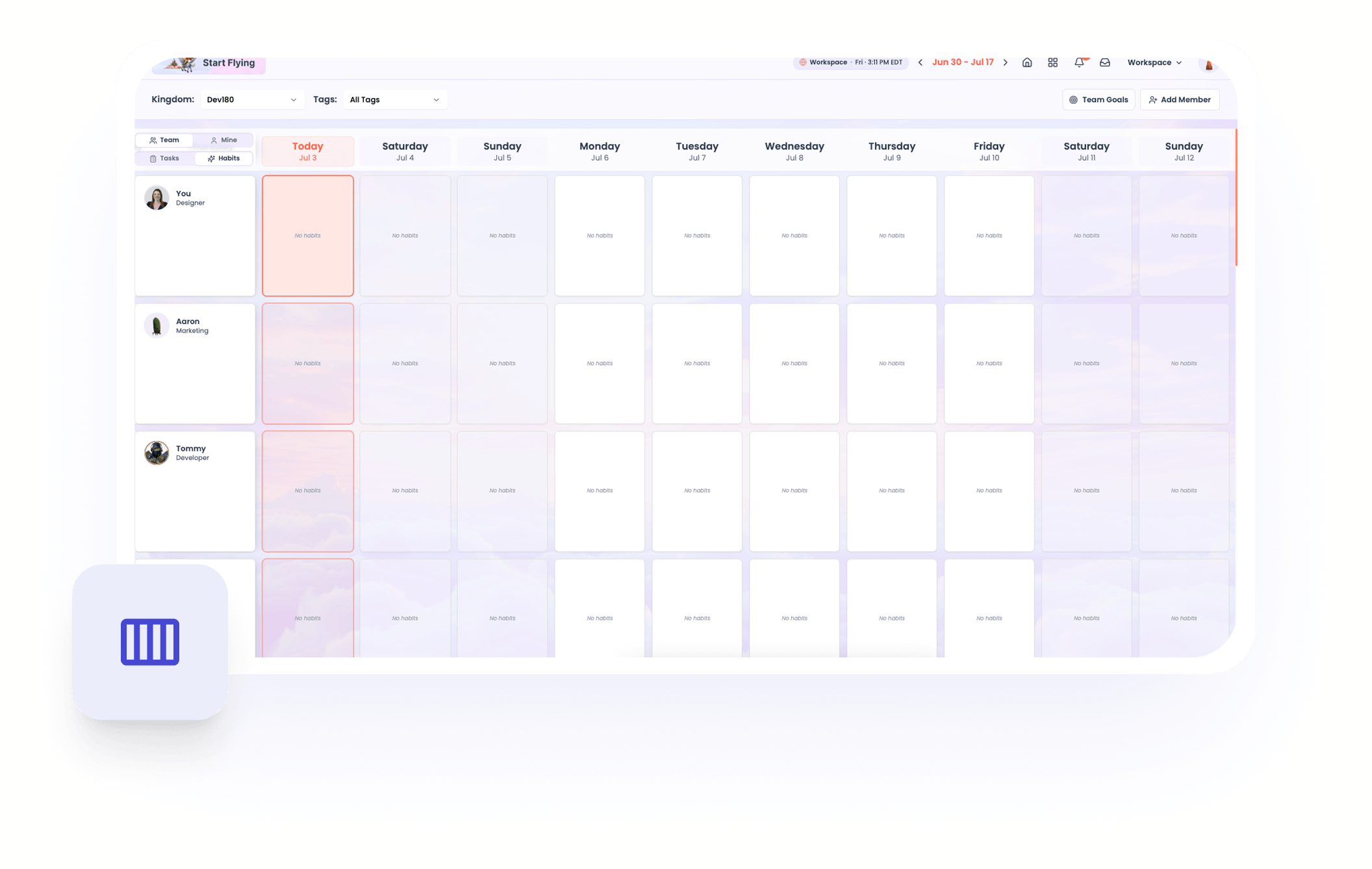 Habit Ally weekly planner view